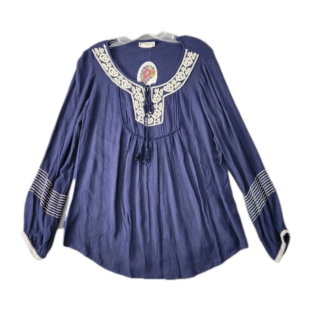 Bohemian Boho Top Tunic Festival Tassel Nautical Embroidered Sz M Magazine Artsy